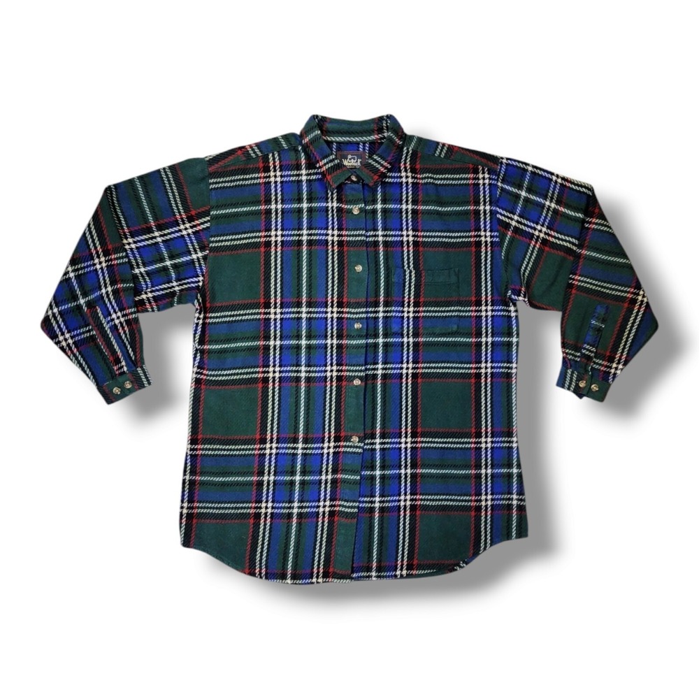Vintage Woolrich Green Multicolor Heavy Plaid Flannel Dartmouth Shirt Women's XL